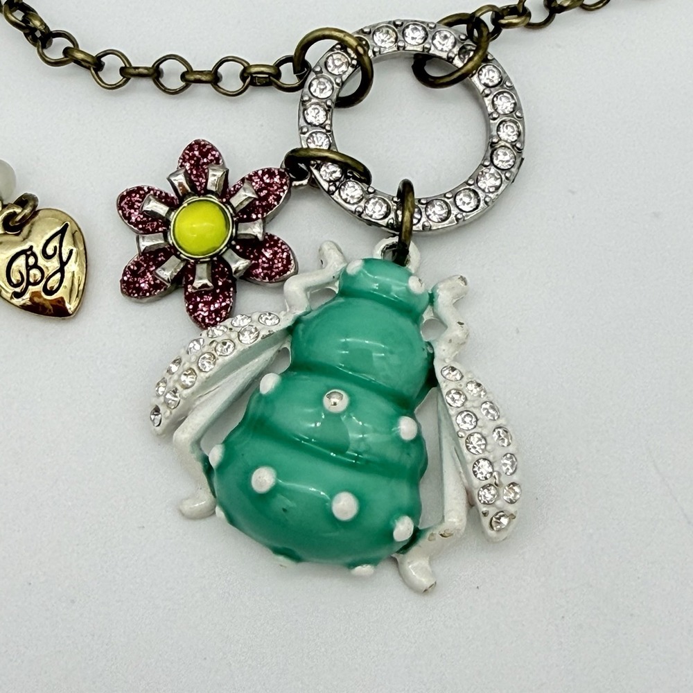 Betsey Johnson Garden Party Bug Polka Dot Insect Flower Charm Necklace